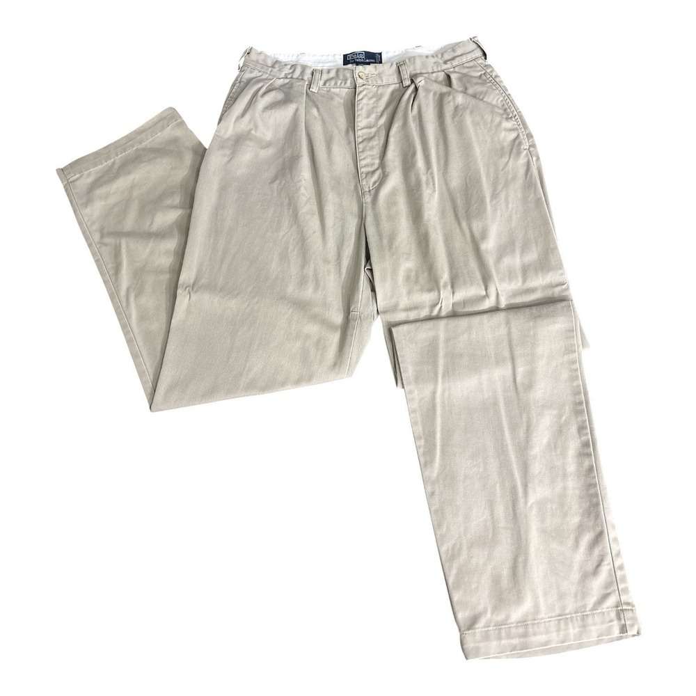 Vintage Polo Ralph Lauren Andrew Pants Mens 34x30 Beige Pleated Cotton Chino